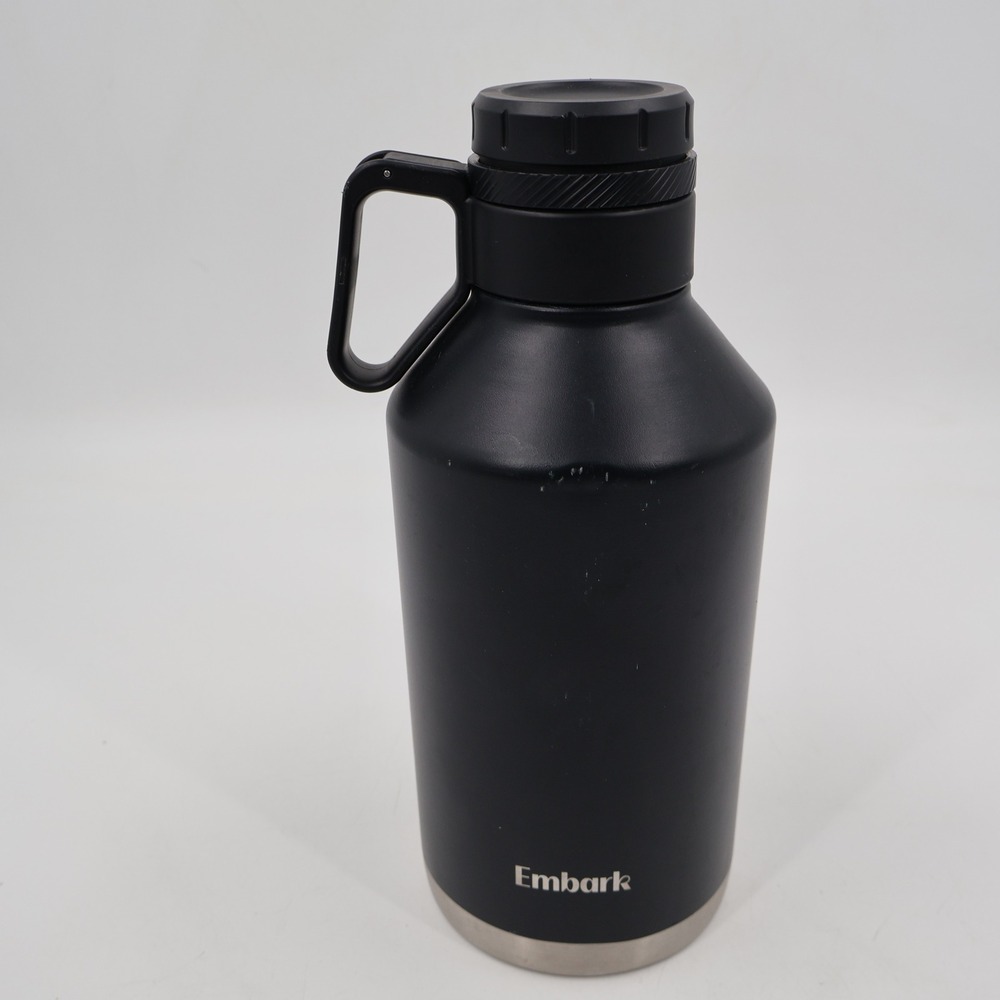 Embark Insulated Stainless Steel Water Bottle Growler Black Matte Flip Top Lid